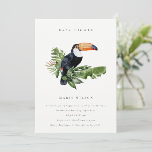 Tropisch regenwoud Toucan-Baby shower uitnodigen Bedankkaart (Staand voorkant)
