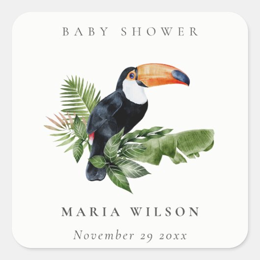 Tropisch regenwoud Toucan-Baby shower Vierkante Sticker (Voorkant)