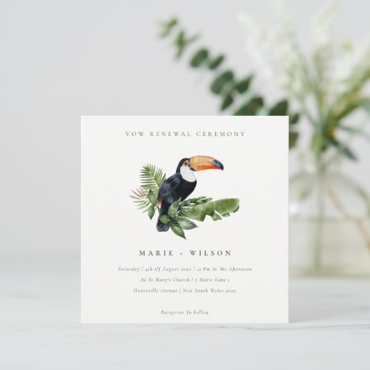Tropisch regenwoud Toucan Vow Renewal Invite Bedankkaart (Staand voorkant)