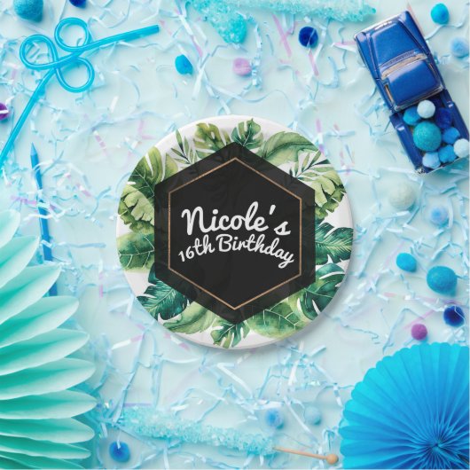 Tropisch regenwoud verlaat elegant zomerfeest papieren bordje (Feest)