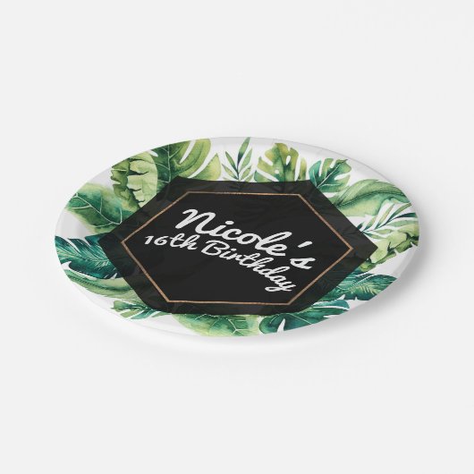 Tropisch regenwoud verlaat elegant zomerfeest papieren bordje (Gekanteld)