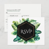 Tropisch regenwoudblad Elegante Trouw-RSVP Uitnodiging Briefkaart (Voorkant / Achterkant)