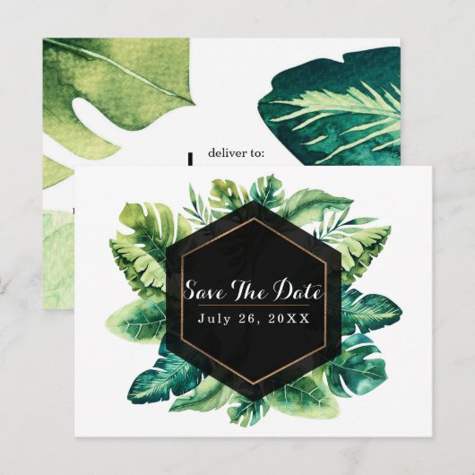 Tropisch regenwoudeiland Bladeren Save the Date Aankondigingskaart (Voorkant / Achterkant)
