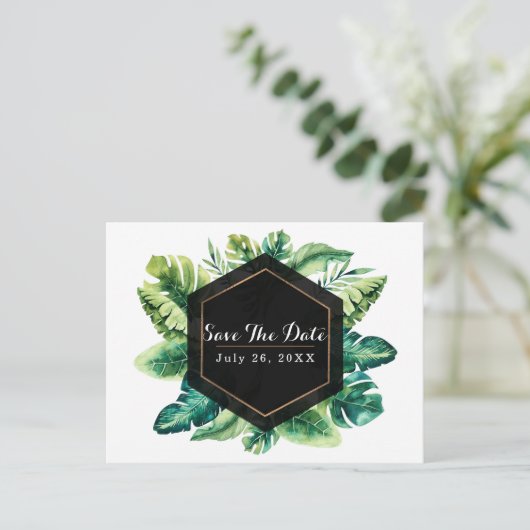 Tropisch regenwoudeiland Bladeren Save the Date Aankondigingskaart (Staand voorkant)