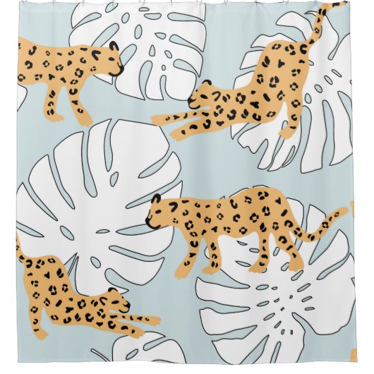 Tropisch reuzel en monstera-palmbladeren, e douchegordijn (Voorkant)