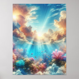 Tropisch rif met zonnestralen poster
