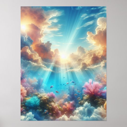 Tropisch rif met zonnestralen poster (Voorkant)