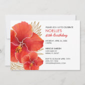 Tropisch Rode Hibiscus en Gold Leaf 40e verjaardag Kaart (Voorkant)