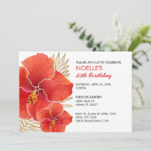 Tropisch Rode Hibiscus en Gold Leaf 40e verjaardag Kaart (Staand voorkant)