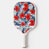 Tropisch Rood Blauw Hibiscus Floral Aangepast Pickleball Paddle (Achterkant)