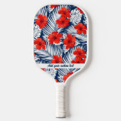 Tropisch Rood Blauw Hibiscus Floral Aangepast Pickleball Paddle (Voorkant)