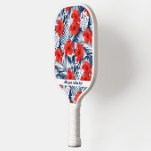 Tropisch Rood Blauw Hibiscus Floral Aangepast Pickleball Paddle (Links)