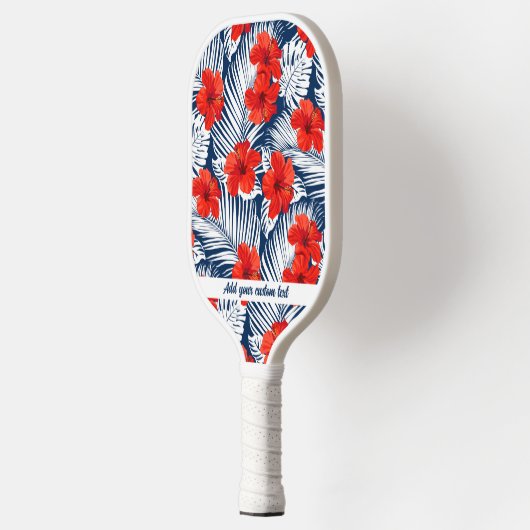 Tropisch Rood Blauw Hibiscus Floral Aangepast Pickleball Paddle (Links)