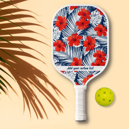 Tropisch Rood Blauw Hibiscus Floral Aangepast Pickleball Paddle