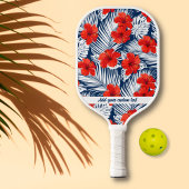 Tropisch Rood Blauw Hibiscus Floral Aangepast Pickleball Paddle