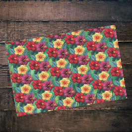 Tropisch rood en goud op groene bladeren Hibiscus Tissuepapier