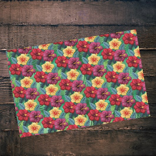 Tropisch rood en goud op groene bladeren Hibiscus Tissuepapier