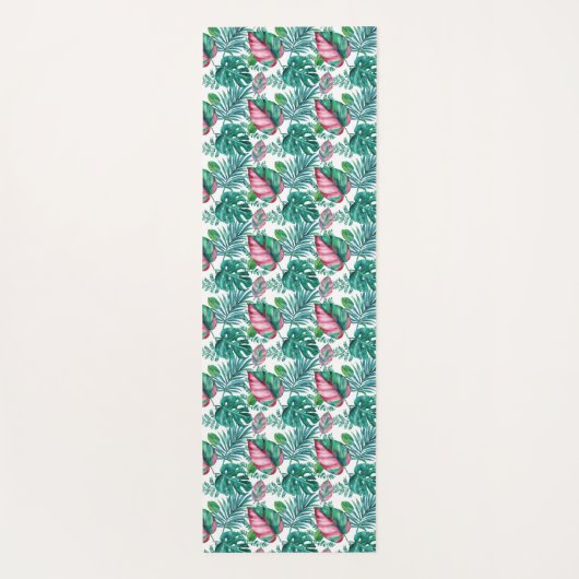 Tropisch rood en groen palmblad yogamat (Achterkant)