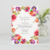 Tropisch Rood en Paars Floral Wedding Invite Kaart (Staand voorkant)