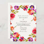 Tropisch Rood en Paars Floral Wedding Invite Kaart (Voorkant / Achterkant)