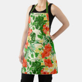 Tropisch rood gele bloemen weelderig groen patroon schort (Insitu)