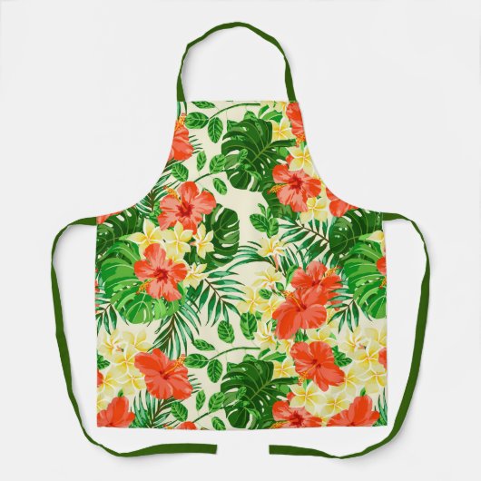 Tropisch rood gele bloemen weelderig groen patroon schort (Voorkant)