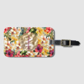 Tropisch rood gele hibiscus bloemen monogram bagagelabel (Voorkant (horizontaal))