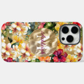 Tropisch rood gele hibiscus bloemen monogram Case-Mate iPhone case (Achterkant (horizontaal))