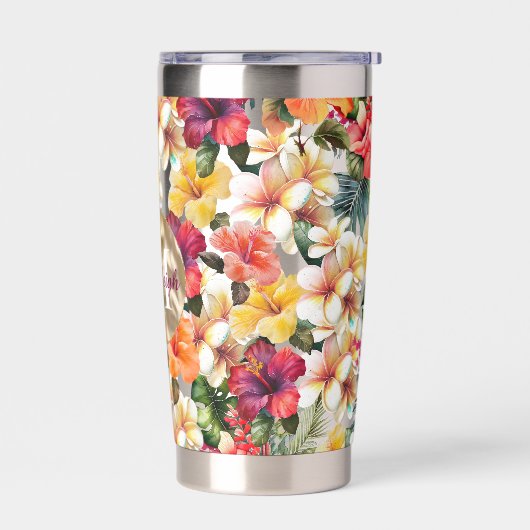 Tropisch rood gele hibiscus bloemen monogram geïsoleerde drinkbeker (Links)