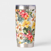 Tropisch rood gele hibiscus bloemen monogram geïsoleerde drinkbeker (Achterkant)