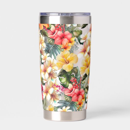 Tropisch rood gele hibiscus bloemen monogram geïsoleerde drinkbeker (Achterkant)