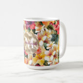 Tropisch rood gele hibiscus bloemen monogram koffiemok (Voorkant rechts)