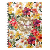 Tropisch rood gele hibiscus bloemen monogram notitieboek (Voorkant)
