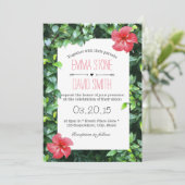 Tropisch Rood Hibiscus Flowers Hawaiian Weddenscha Kaart (Staand voorkant)