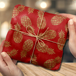 Tropisch rood met rode gouden anananassen tissuepapier