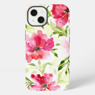 Tropisch rood roze bloemig klaproos patroon iPhone 13 hoesje