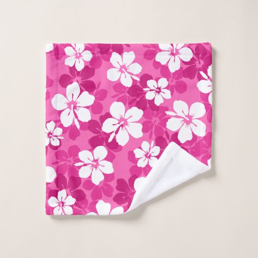 Tropisch rood Violet White Hibiscus Flower Pattern Bad Handdoek (Wasdoekje)
