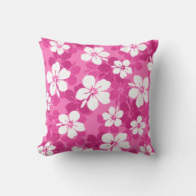 Tropisch rood Violet White Hibiscus Flower Pattern Buitenkussen (Voorkant)