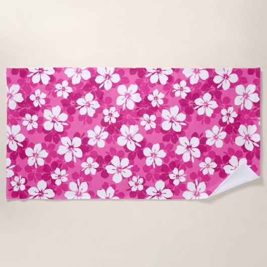 Tropisch rood Violet White Hibiscus Flower Pattern Strandlaken (Voorkant)