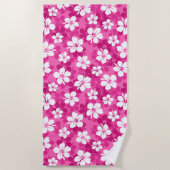 Tropisch rood Violet White Hibiscus Flower Pattern Strandlaken (Voorkant)