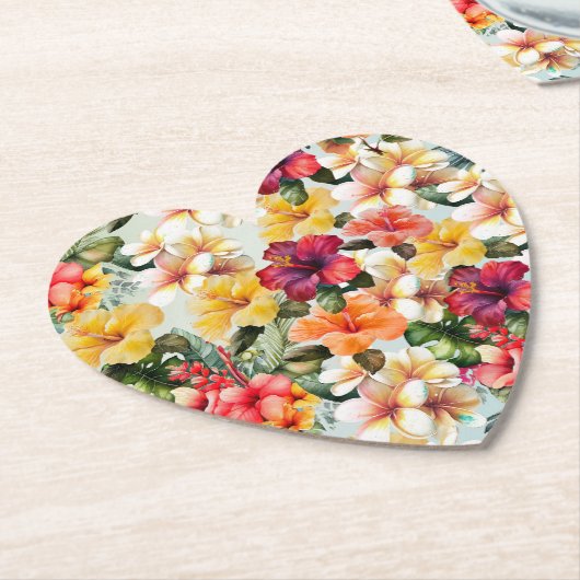 Tropisch Rood Wit Geel Hibiscus Bloemen Kartonnen Onderzetters (Gekanteld)