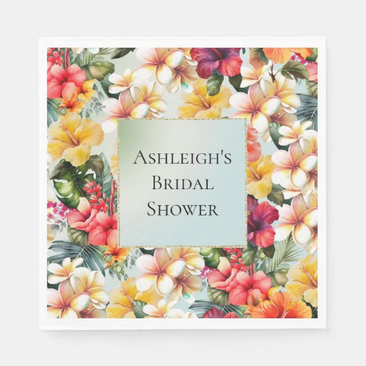 Tropisch Rood Wit Geel Hibiscus Bloemen Servet (Voorkant)