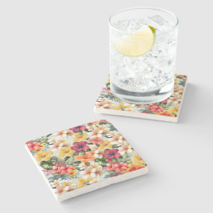 Tropisch Rood Wit Geel Hibiscus Bloemen Stenen Onderzetter