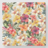 Tropisch Rood Wit Geel Hibiscus Bloemen Stenen Onderzetter (Voorkant)