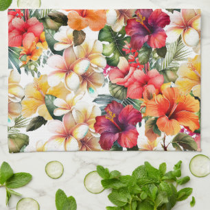 Tropisch Rood Wit Geel Hibiscus Bloemen Theedoek