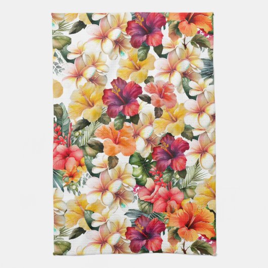 Tropisch Rood Wit Geel Hibiscus Bloemen Theedoek (Verticaal)