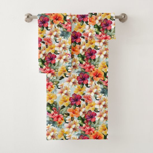 Tropisch Rood Wit Geel Munt Hibiscus Bloemen Bad Handdoek (Insitu)