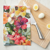Tropisch Rood Wit Geel Munt Hibiscus Bloemen Theedoek (Quarter Fold)