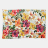 Tropisch Rood Wit Geel Munt Hibiscus Bloemen Theedoek (Horizontaal)