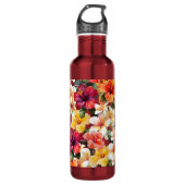 Tropisch Rood Wit Geel Munt Hibiscus Bloemen Waterfles (Voorkant)